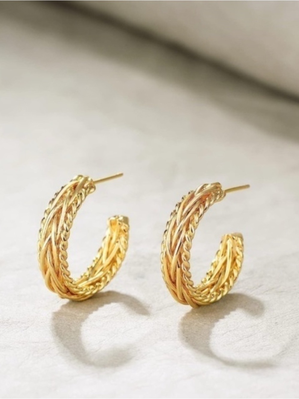 14k Gold Plated Braided Cuff Hoop Earrings